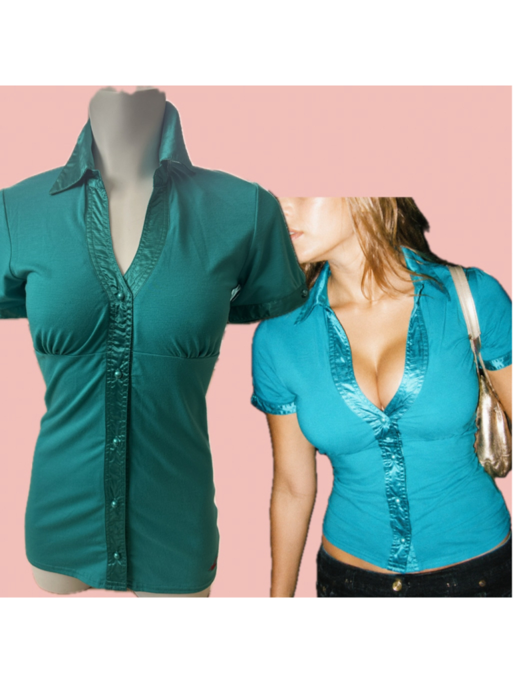 Rare Vintage Y2K Hollister SAMPLE Satin Trim Fitted Top XL